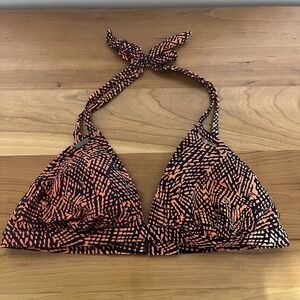LOLE Womens Bikini Swim Top Size Large Orange & Blue Halter Neck Tie